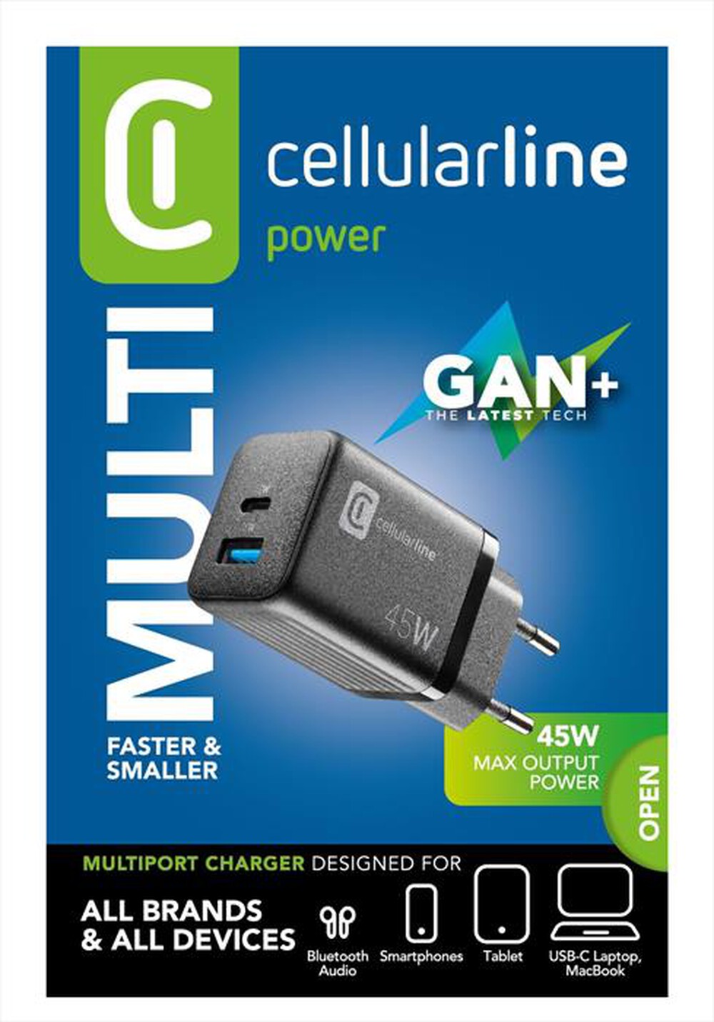"CELLULARLINE - Carica batterie ACHUSBGAN2PD45WK-Nero"