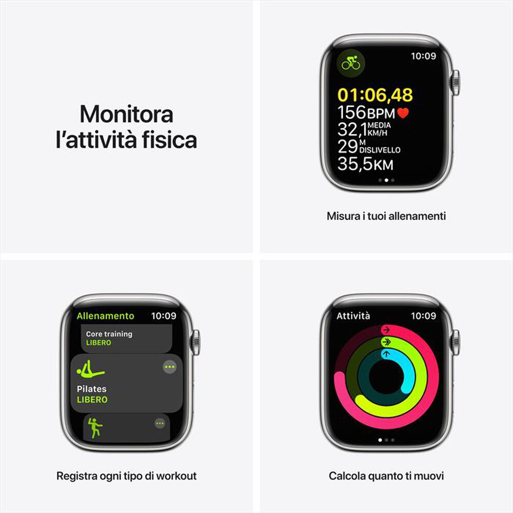 "APPLE - Watch Series 7 GPS+Cellular 45mm Acciaio Arg-Cinturino Sport Galassia"