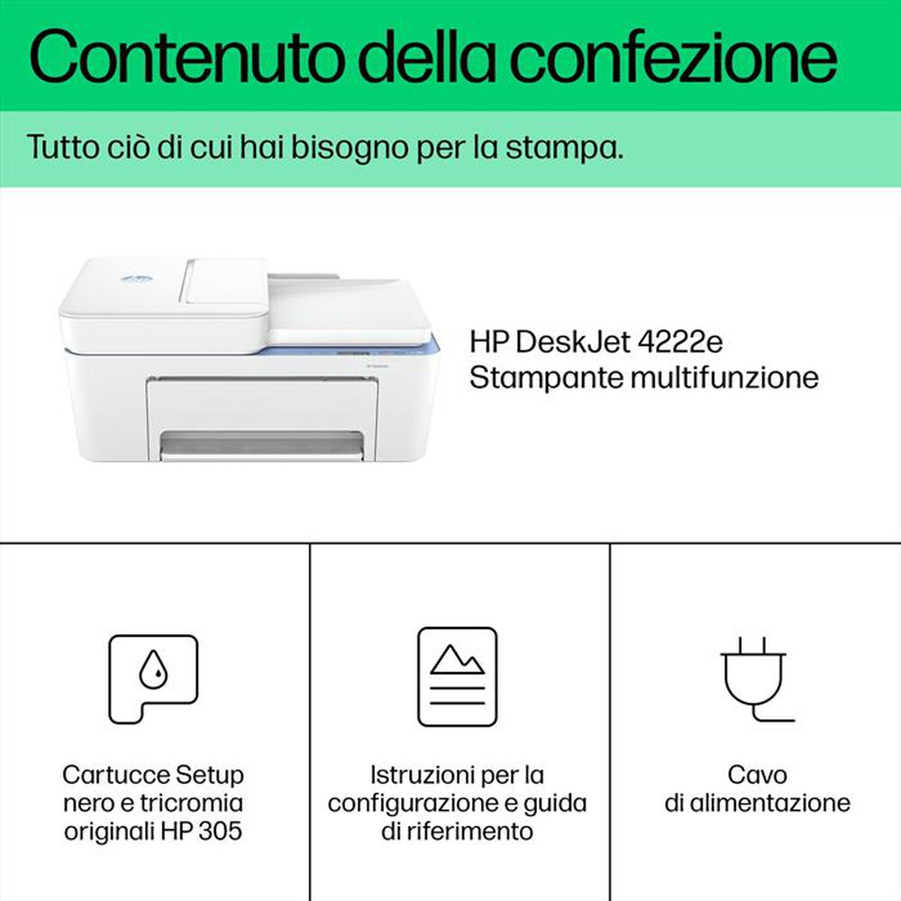 Immagine del prodotto HP - Multifunzione DESKJET 4222E 3 MESI INCHIOSTRO HP+-Blue Breeze