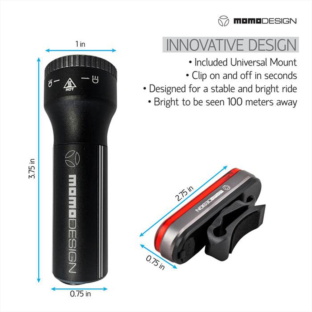 "MOMODESIGN - Kit Luce HL02 + RL03 KIT per bici e monopattini"