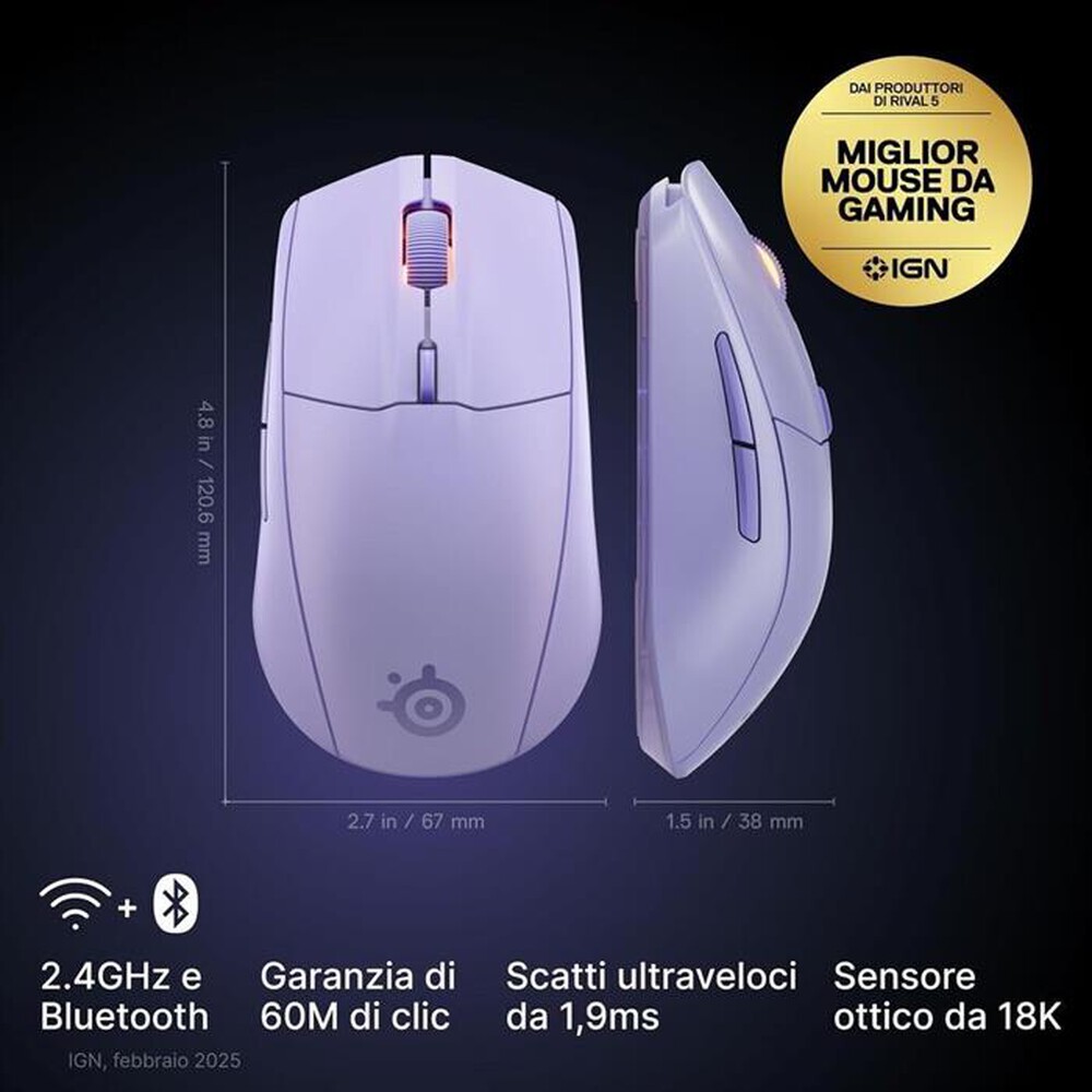 Immagine del prodotto STEELSERIES - Mouse RIVAL 3 WIRELESS GEN 2-Lavanda