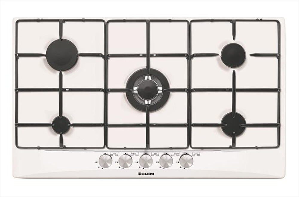 "GLEM GAS - Piano cottura a gas GT955WH- 5 fuochi 86cm-Bianco"