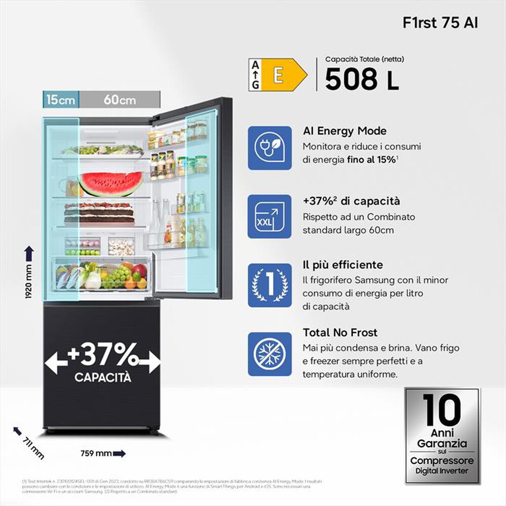 Immagine del prodotto SAMSUNG - Frigorifero combinato RB50DG601EB1EF ClasseE 508lt-Antracite