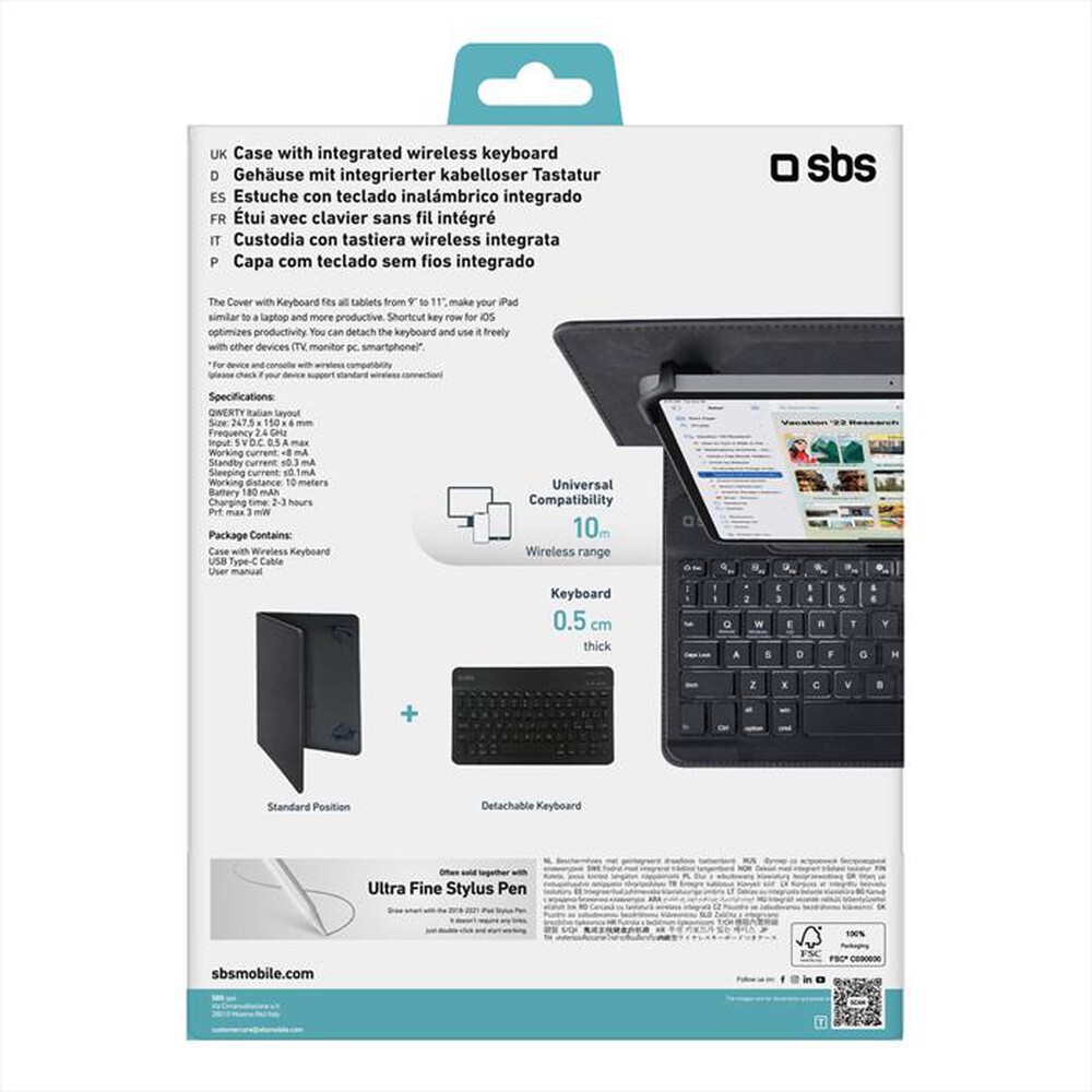 Immagine del prodotto SBS - Universal case + bt Keyboard TABOOKUNIKEYBOARDV-Nero