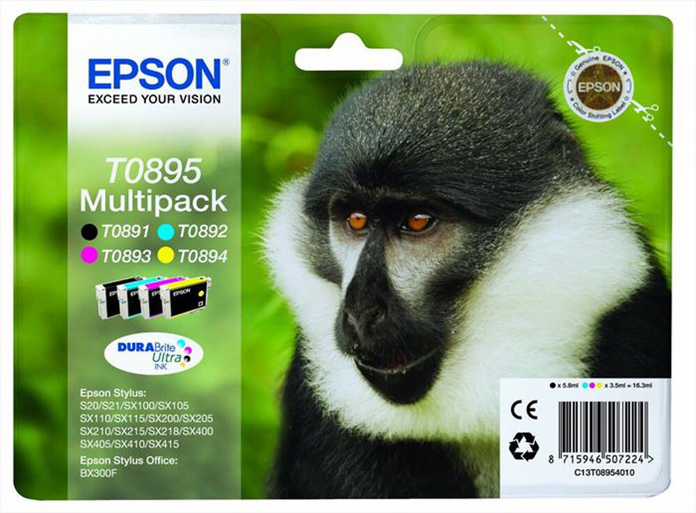 "EPSON - Multipack 4 Cartucce Inchiostro T0895-Nero, ciano, magenta, giallo"