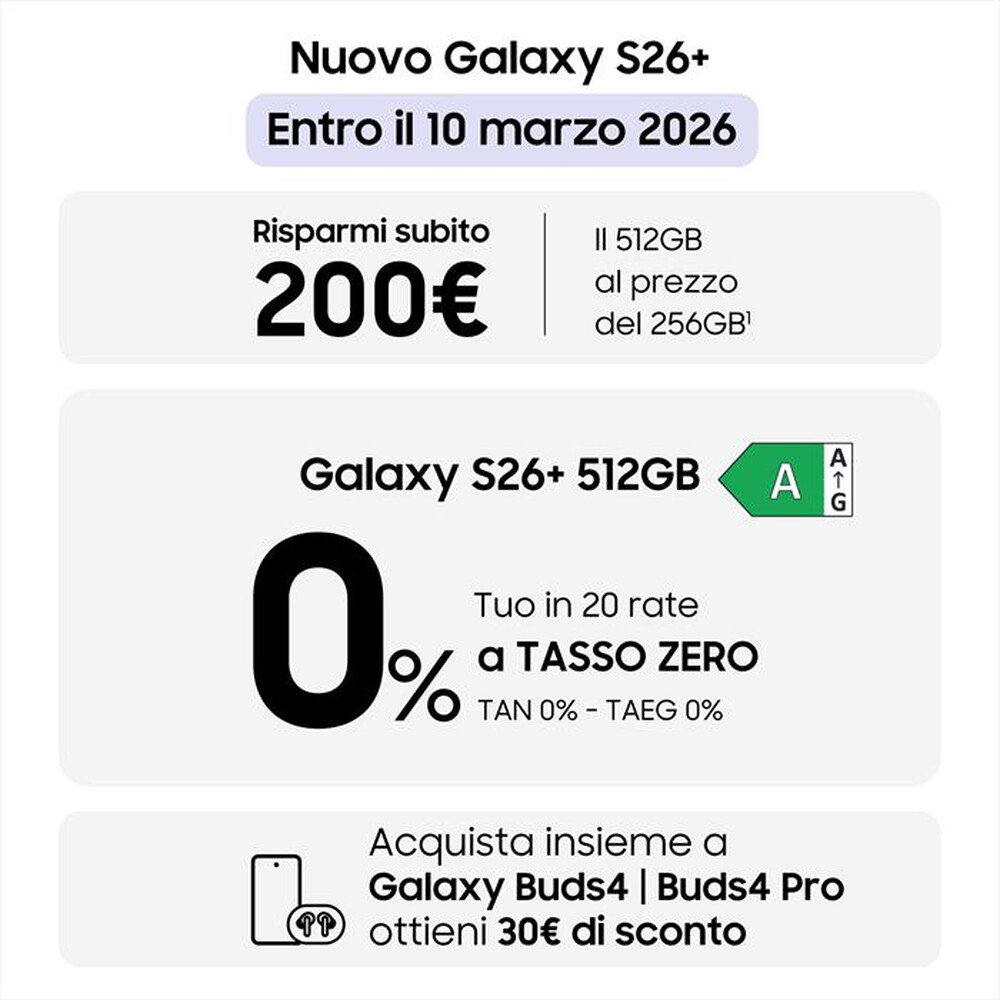 Immagine del prodotto SAMSUNG - Smartphone Galaxy S26+ 512GB/12GB-Black