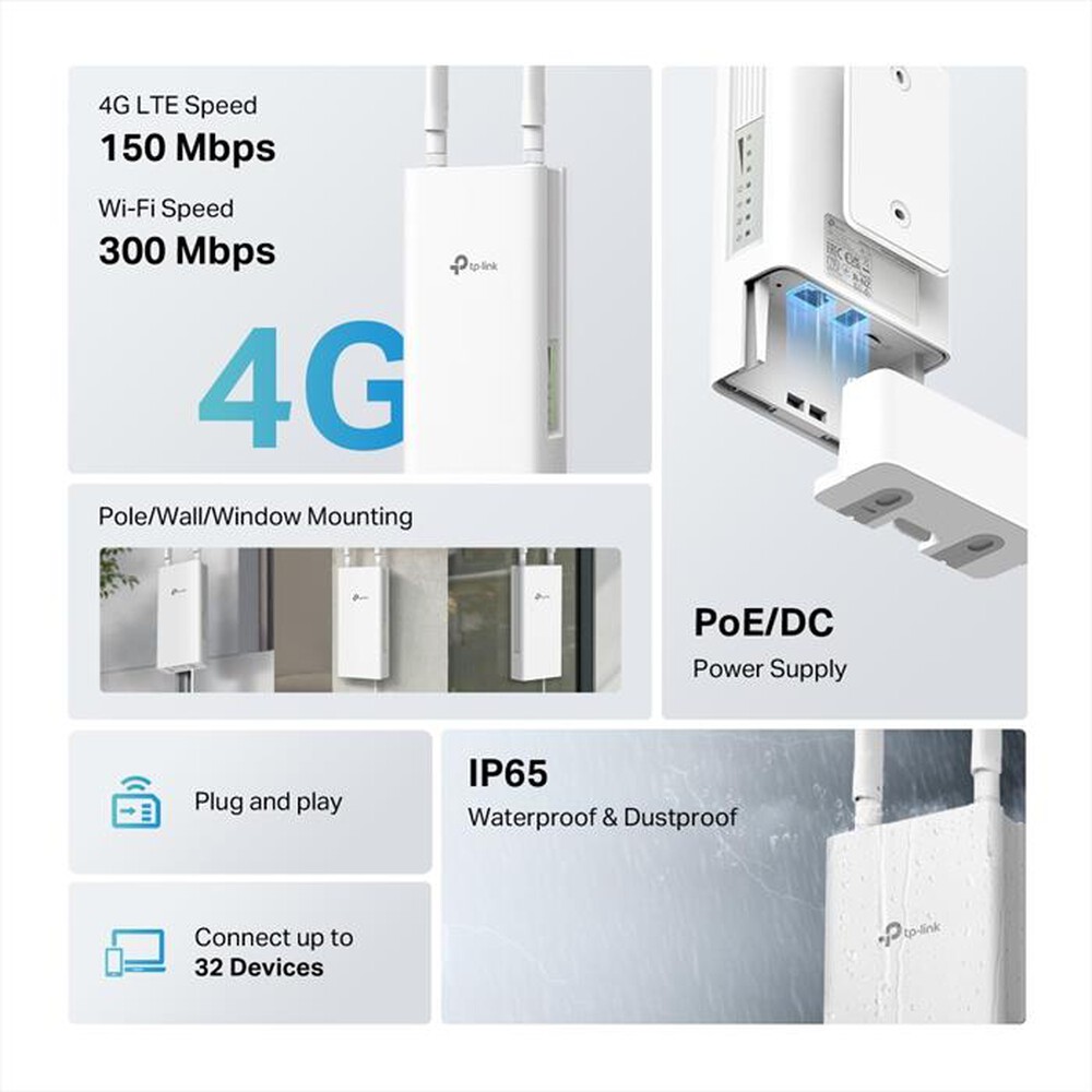 Immagine del prodotto TP-LINK - 300MBPS WIRELESS N 4G LTE OUTDOOR ROUTER89-Bianco