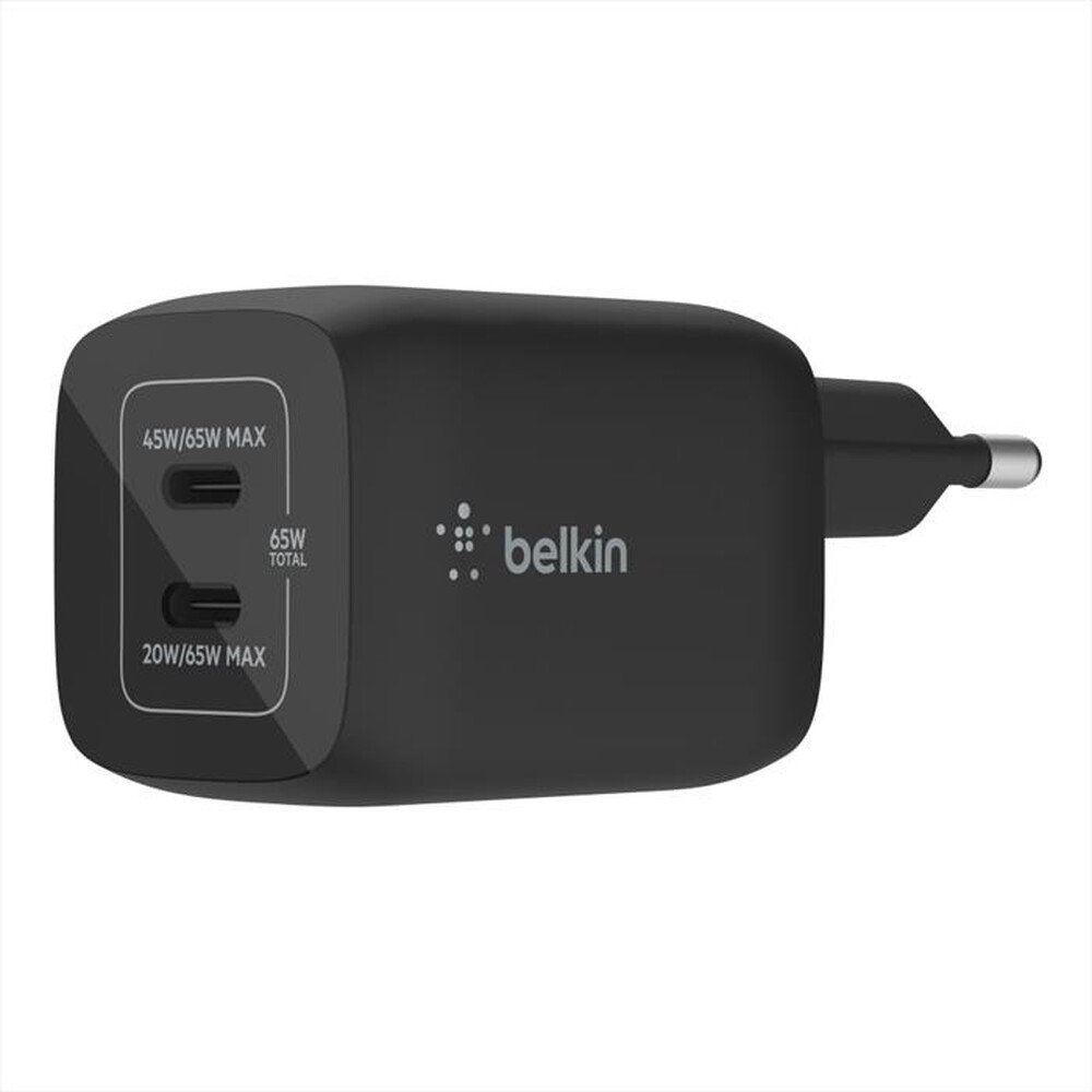 "BELKIN - CARICABATTERIE DA PARETE DOPPIO GAN USB-C PPS 65W-NERO"