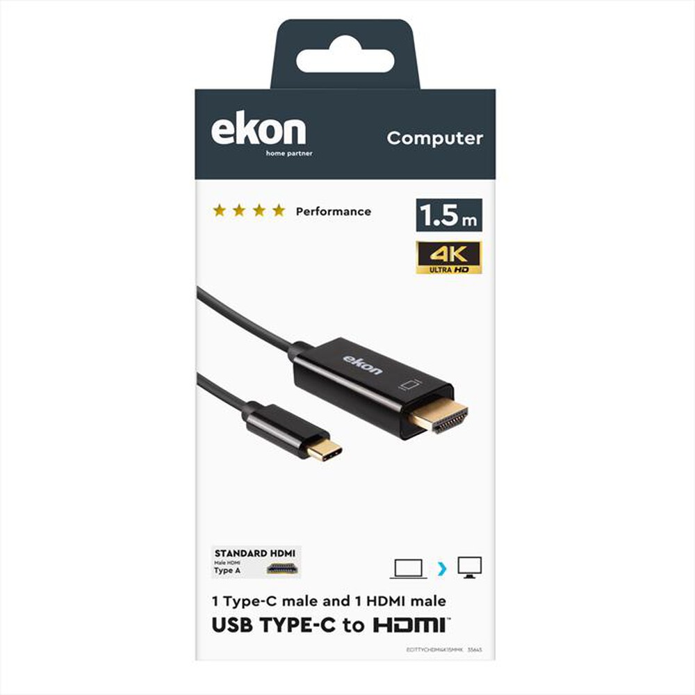 Immagine del prodotto EKON - Cavo USB Type C a HDMI 4K ECITTYCHDMI4K15MMK-Nero