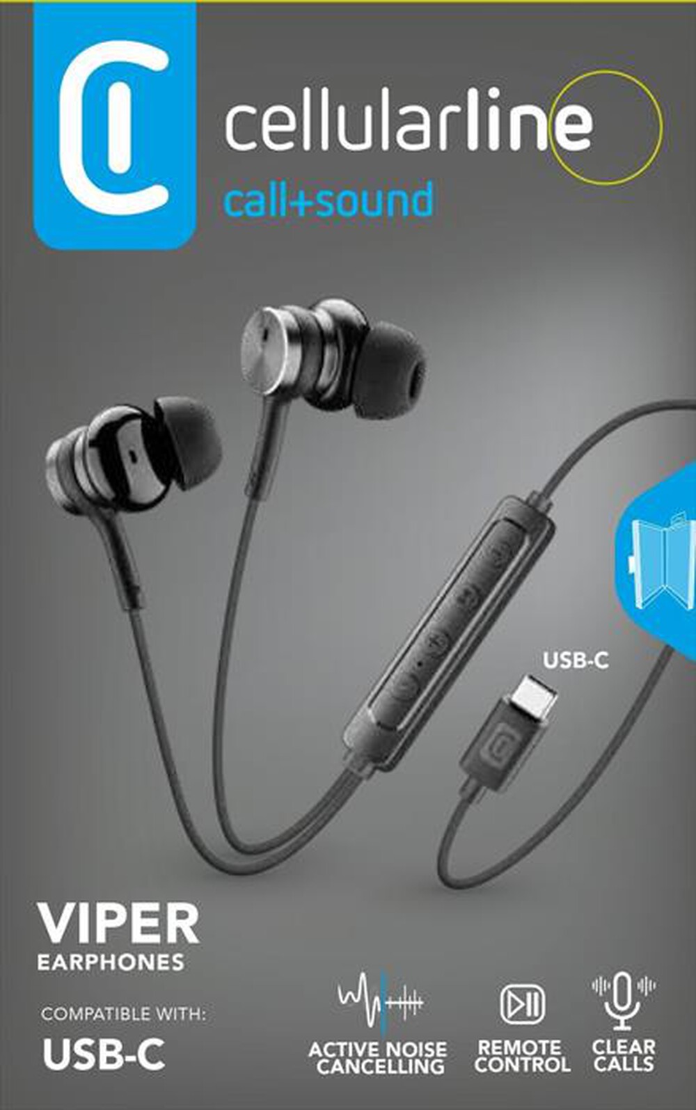 Immagine del prodotto CELLULARLINE - VIPER &ndash; AURICOLARE IN-EAR USB-C CON ANC (NERO)-Nero