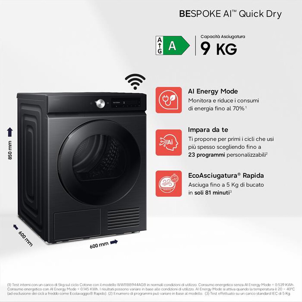 Immagine del prodotto SAMSUNG - Asciugatrice DV90DB7845GBU3 9Kg Classe A-Nero
