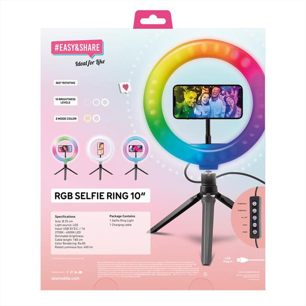 Immagine del prodotto SBS - TESELFIRINGCLIP10RGB Selfie ring da 10"-Multicolor