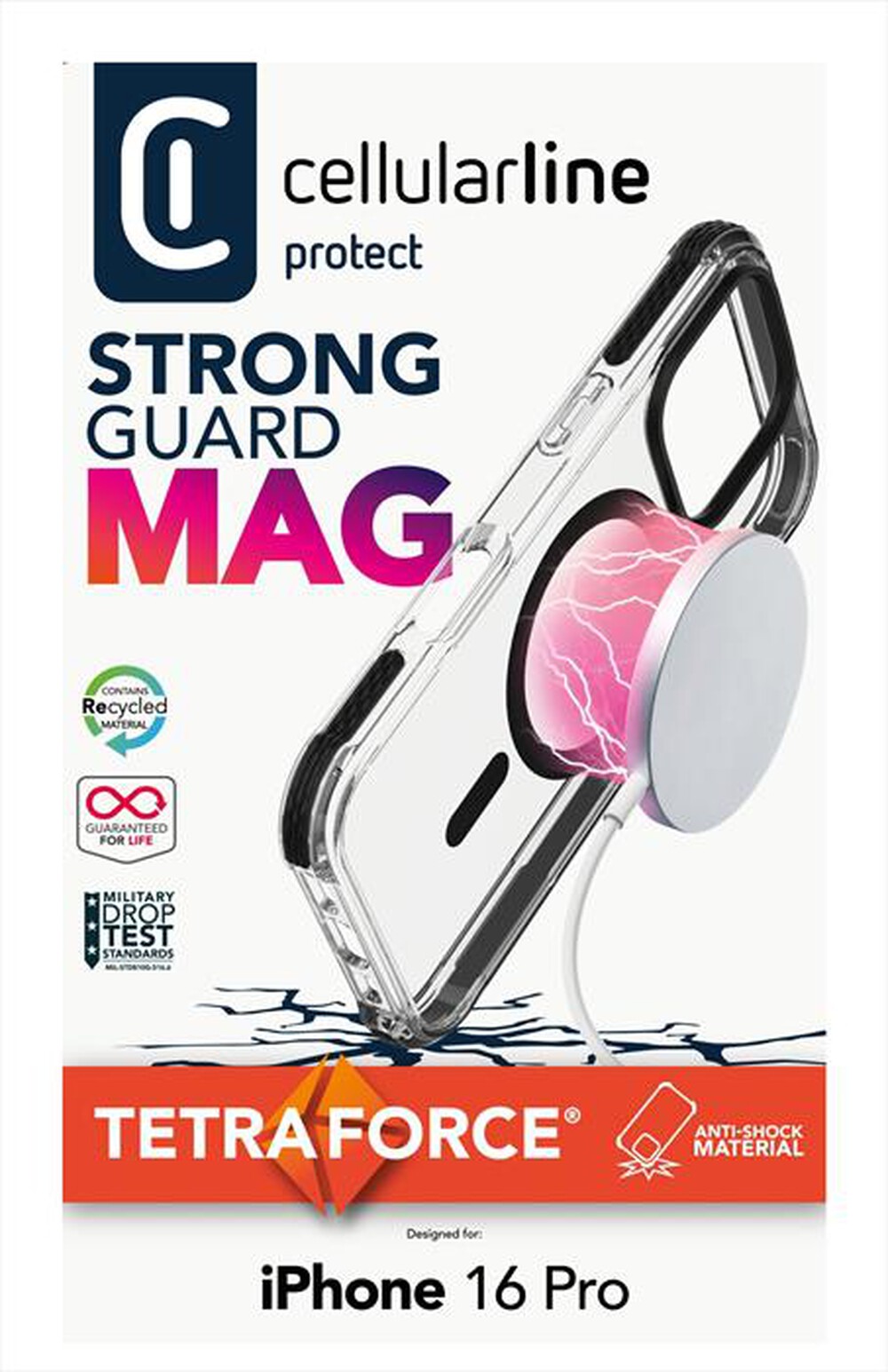 "CELLULARLINE - Cover TETRA FORCE STRONG GUARD MAG iPhone 16 Pro-Black"