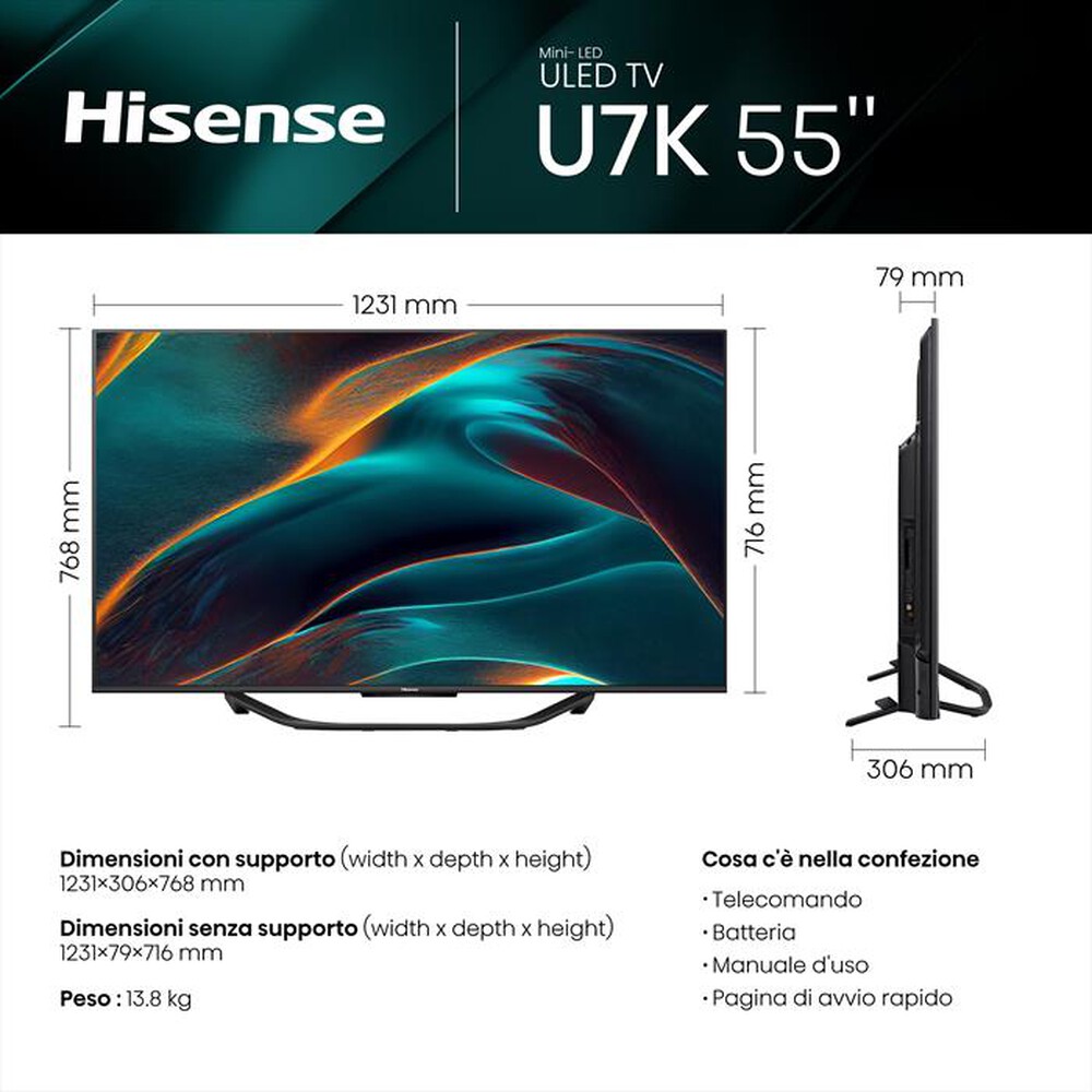 "HISENSE - Smart TV MINI LED UHD 4K 55\" 55U79KQ-Metal Dark Grey"