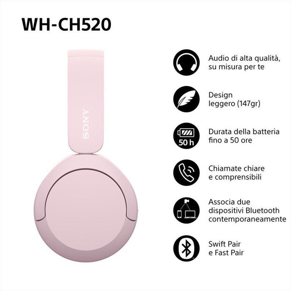 "SONY - Cuffie Bluetooth On ear WHCH520P.CE7-Rosa"