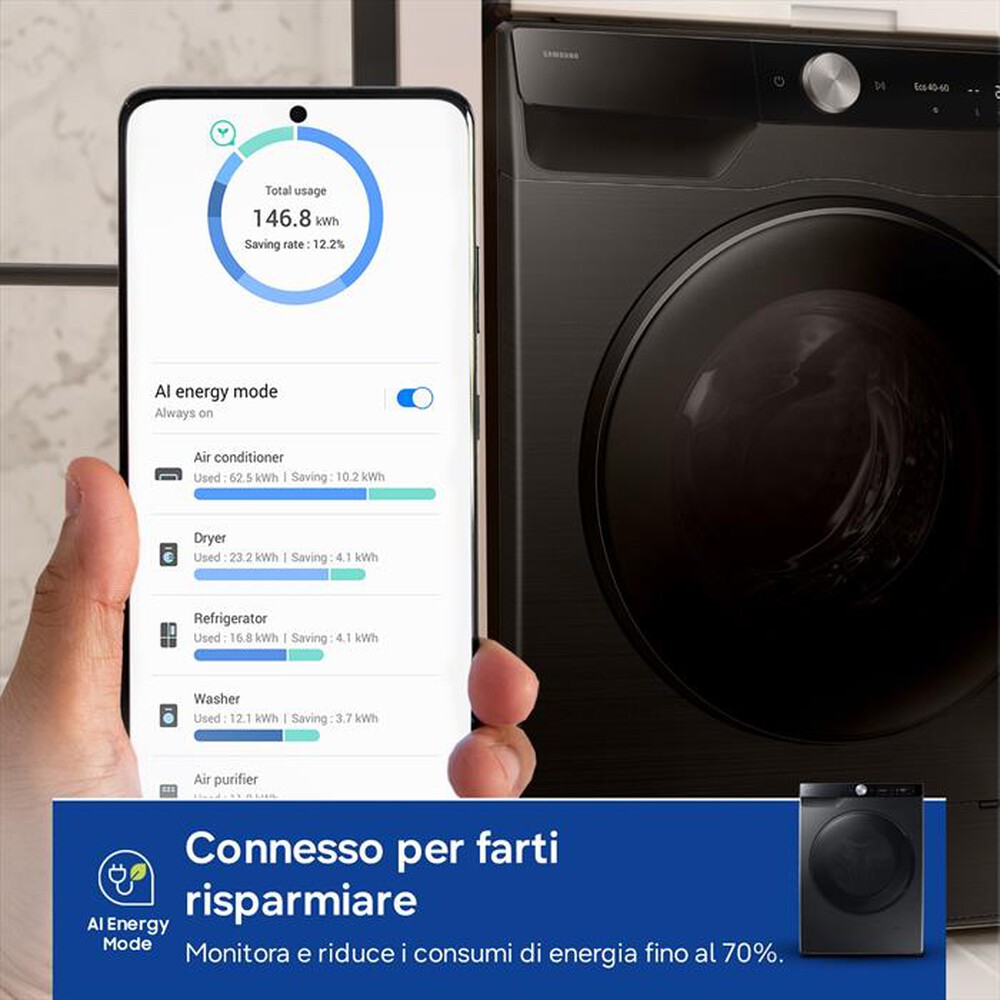 Immagine del prodotto SAMSUNG - Lavasciuga WD90DG6G94BBU3 9/5KG Classe A-nera con obl&ograve; e display nero