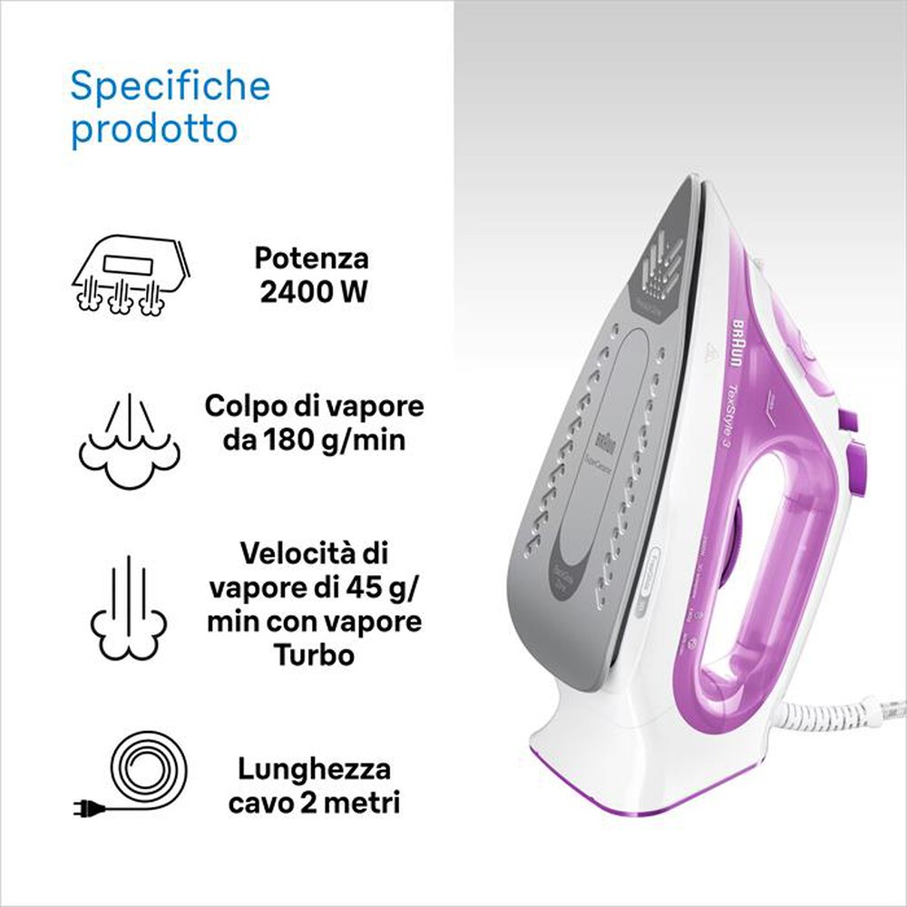 Immagine del prodotto BRAUN - Ferro da stiro a vapore TEXSTYLE 3 SI3030PU-BIANCO/ROSA