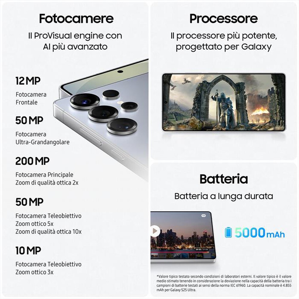 Immagine del prodotto SAMSUNG - Smartphone Galaxy S25 Ultra 256GB-Titanium White Silver