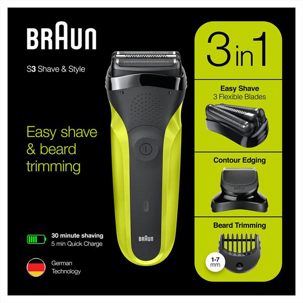"BRAUN - Series 3 Shave&Style 300BT-Nero/Verde"