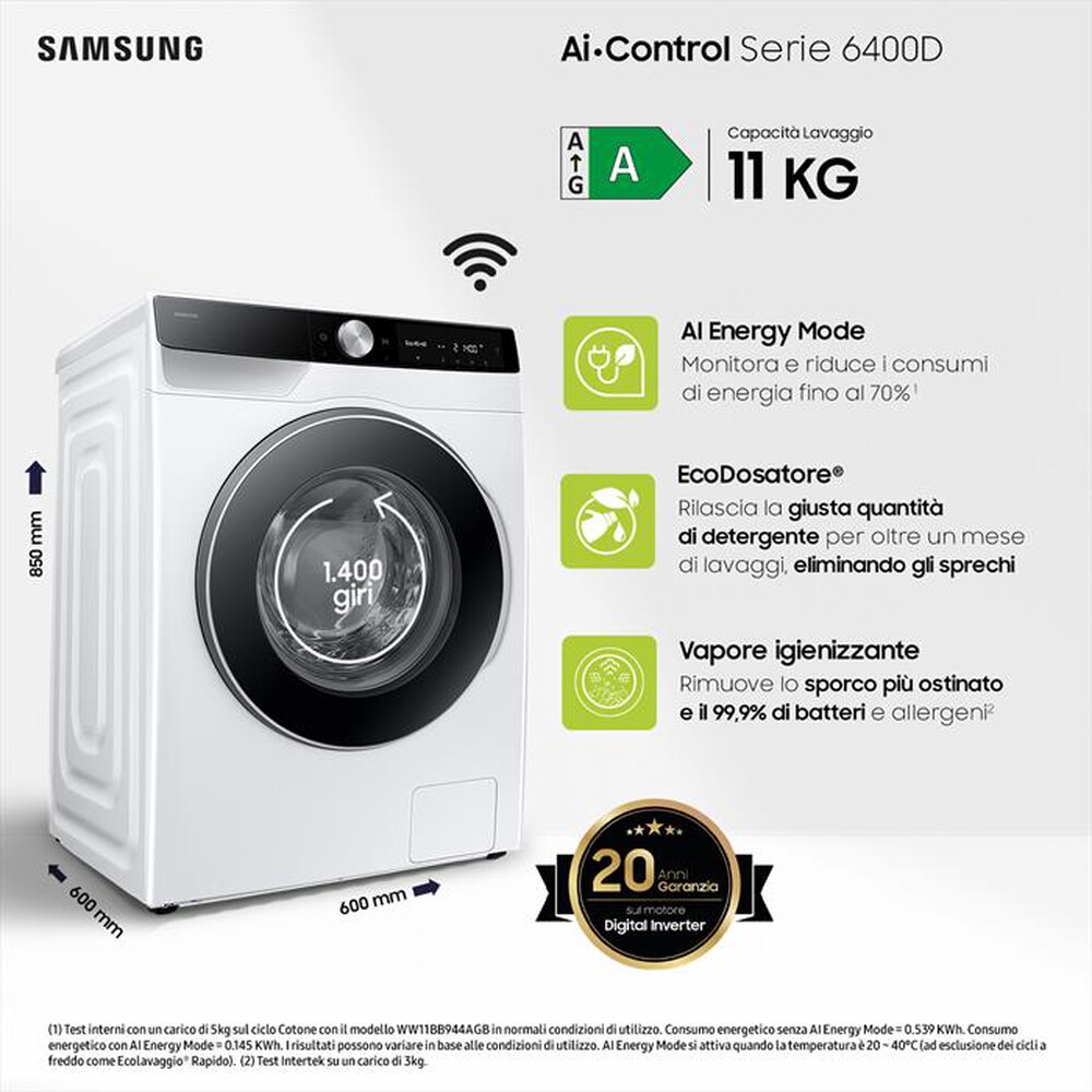 "SAMSUNG - Lavatrice WW11DG6B85LKU3 11 Kg Classe A-bianco"