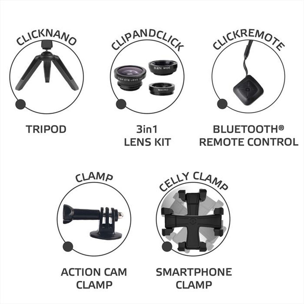"CELLY - URBANKIT NANOTRI CLAMP REMOTE LENS KIT-Nero/Plastica"