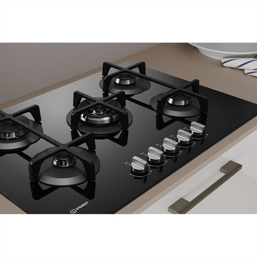 "INDESIT - Piano cottura a gas ING 72T/BK 5 fuochi 73cm-Nero"