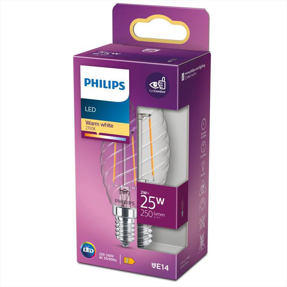 "PHILIPS - LED OLIVA E SFERA 2 W 25 W E14 LUCE BIANCA CALDA"