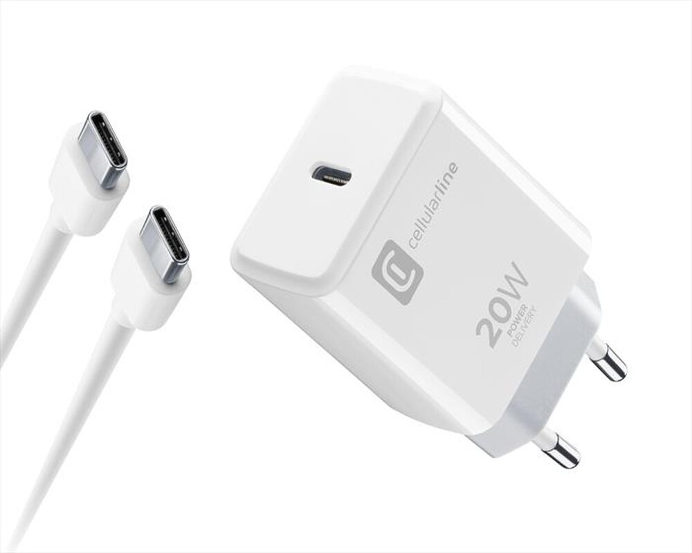 "CELLULARLINE - Charger Kit 20W per iPhone 15 ACHIPHKITC2CPD20WW-Bianco"