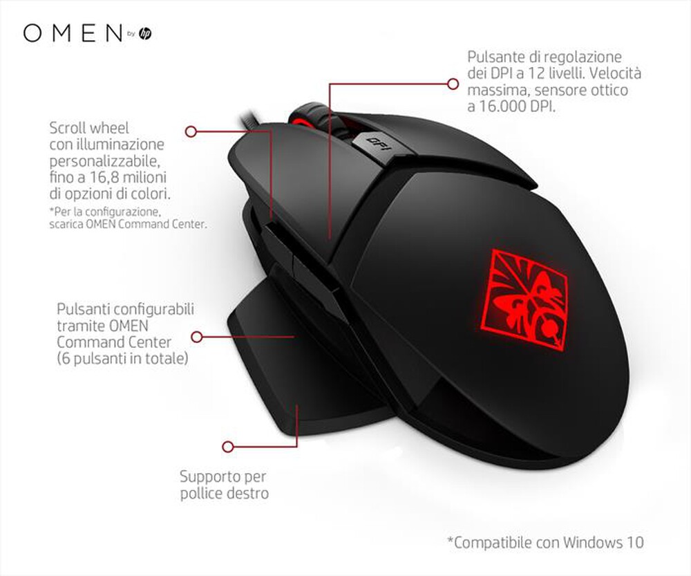 "HP - OMEN BY HP REACTOR MOUSE - Nero"