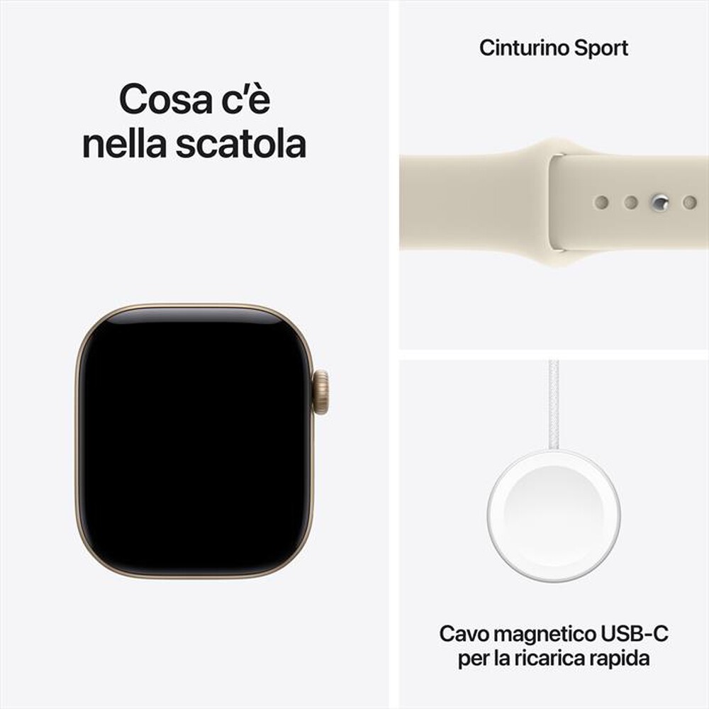 Immagine del prodotto APPLE - Watch Series 12 GPS 42mm Alluminio Oro Chiaro-Sport Band Sabbia - S/M