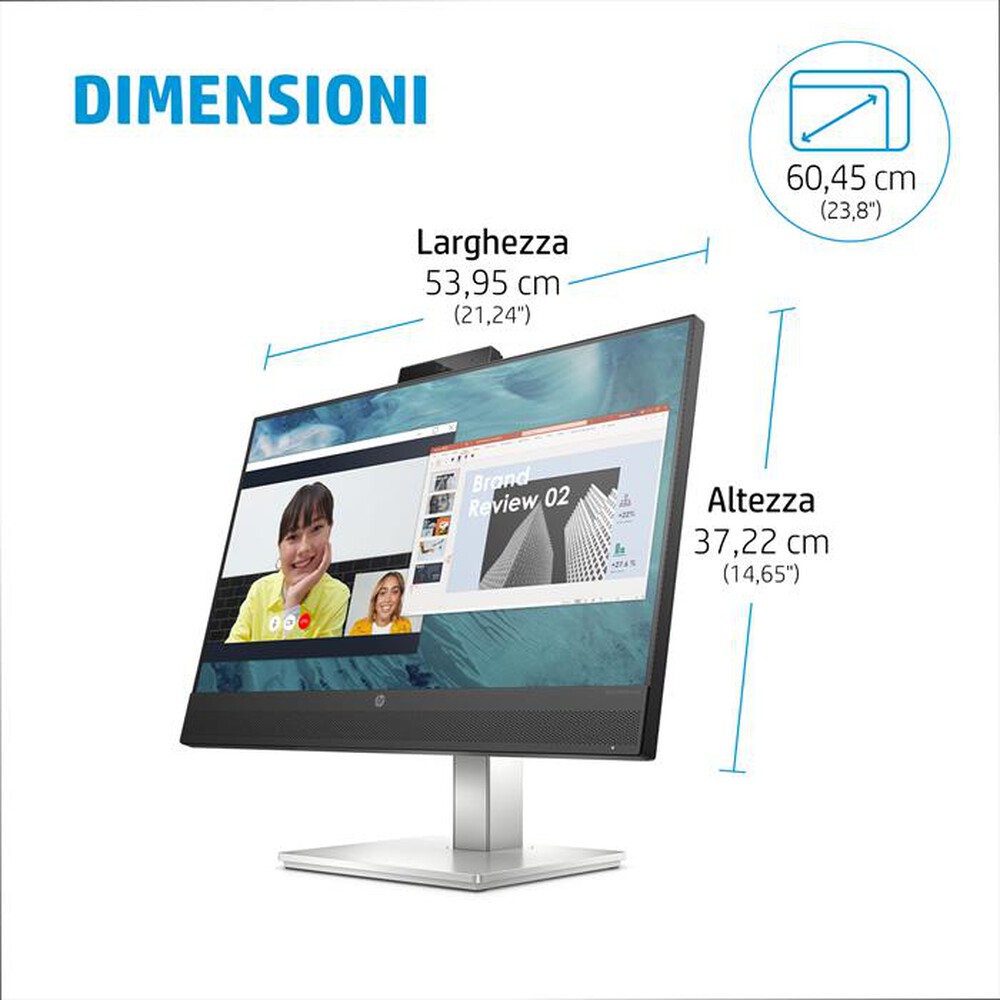 "HP - Monitor LED 23,8\" M24 WEBCAM-Nero, Argento"