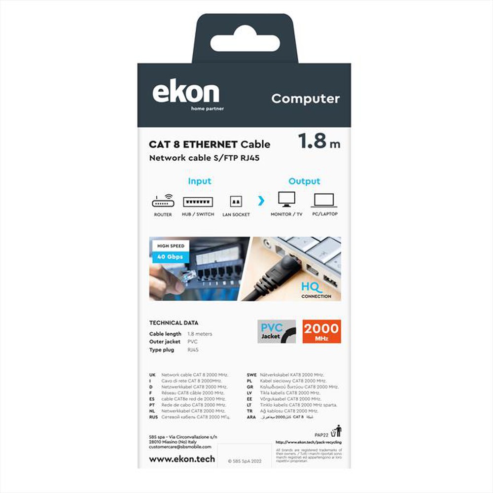 "EKON - Cavo di rete per PC ECITLAN818G-Nero"