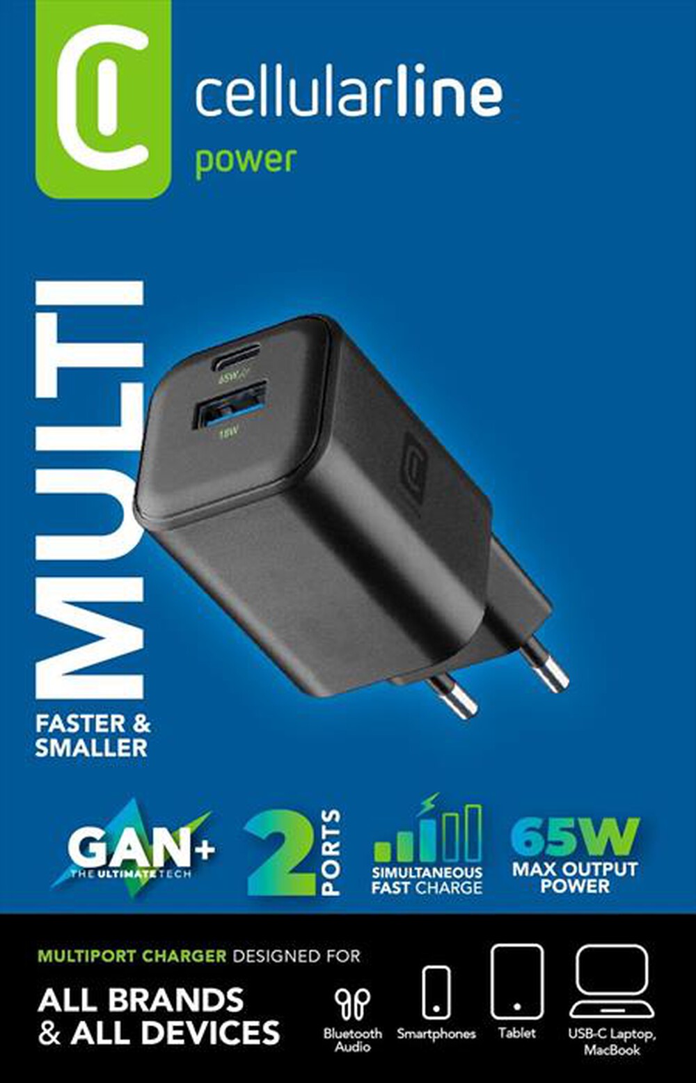 Immagine del prodotto CELLULARLINE - Caricabatterie da rete MULTIPOWER GAN 65W-Nero
