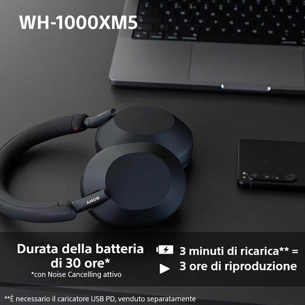 "SONY - Cuffie wireless WH1000XM5B.CE7-Nero"