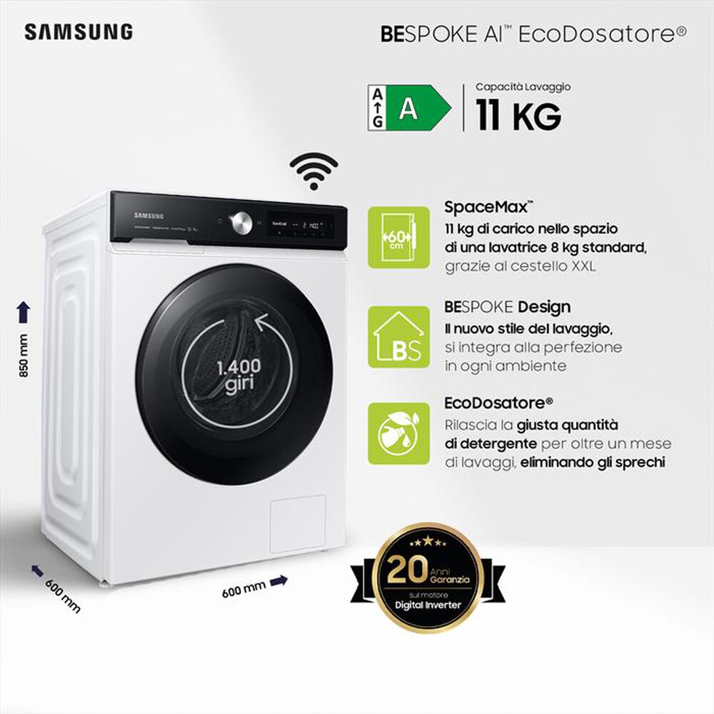 "SAMSUNG - Lavatrice WW11BB744DGES3 11Kg Classe A-bianco oblò black"