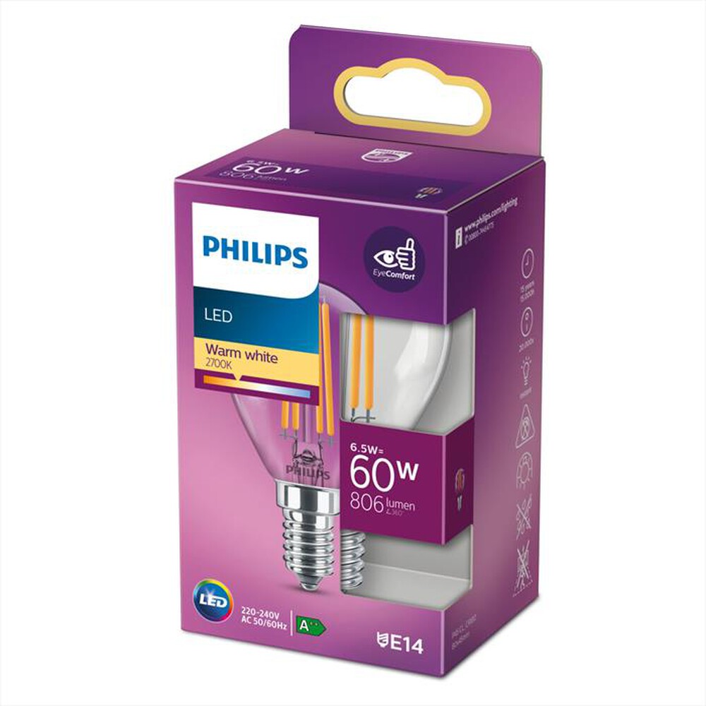 "PHILIPS - Lampada a LED SFERA FIL.E14 60W CLD-White"