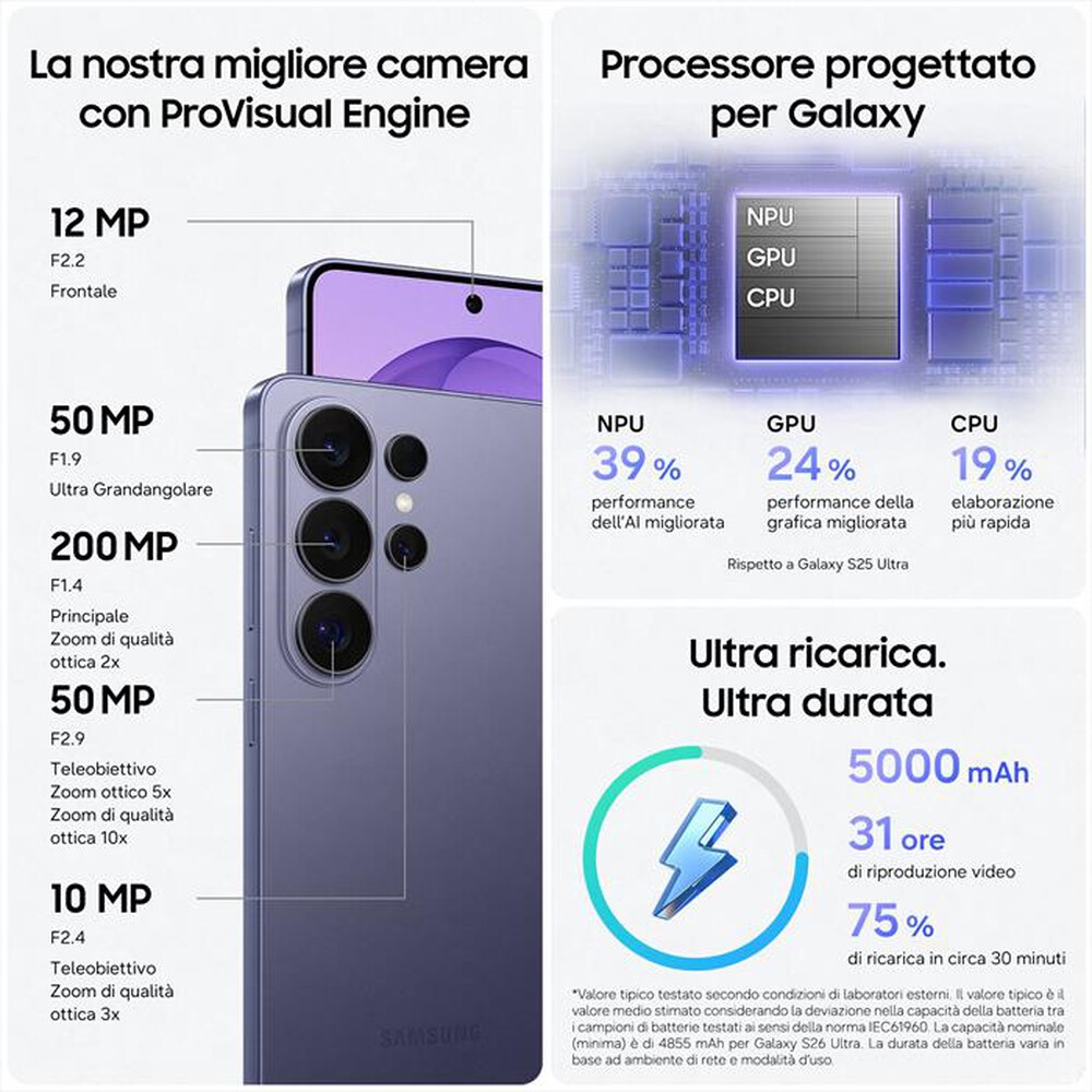 Immagine del prodotto SAMSUNG - Smartphone Galaxy S26 Ultra 256GB/12GB-Cobalt Violet