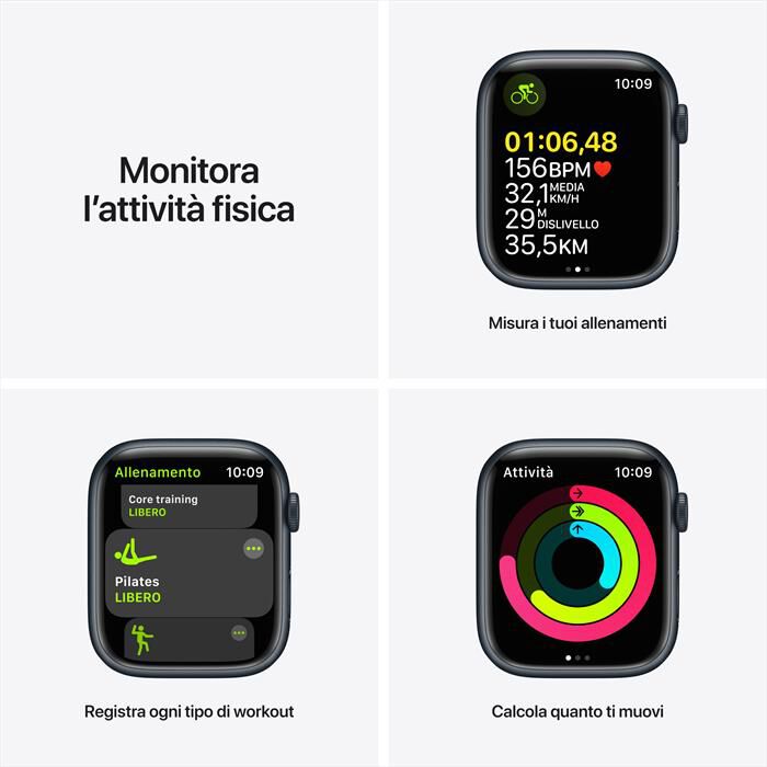 APPLE - Apple Watch Series 7 GPS 45mm Alluminio-Cinturino Sport Mezzanotte  | Euronics