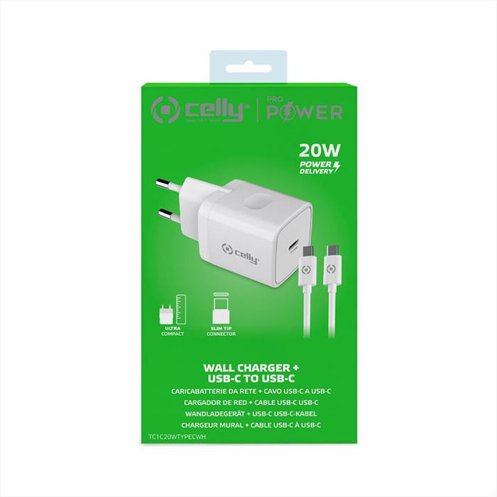 "CELLY - TC1C20WTYPECWH - TC 1 USB-C 20W + TYPE-C CABLE-Bianco"