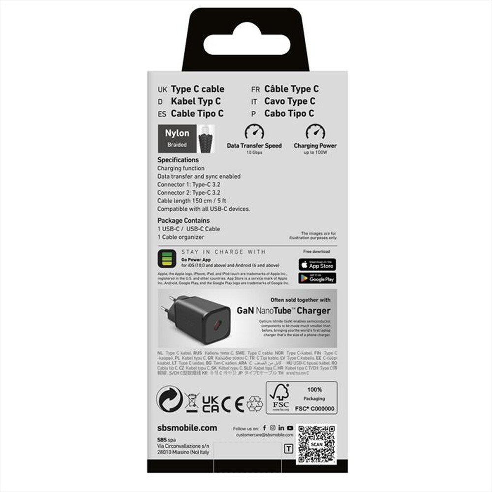 "SBS - Cavo USB-C a USB-C 3.2 TECABLETISSUETCC32K-Nero"