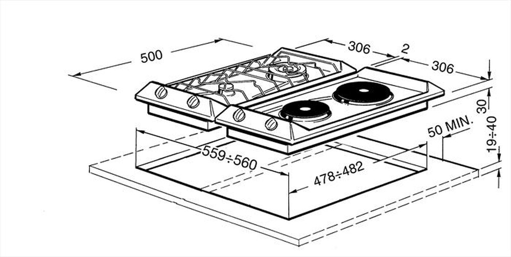 Immagine del prodotto SMEG - Piano cottura a gas SRV532GH3 2 fuochi 30,6cm-inox