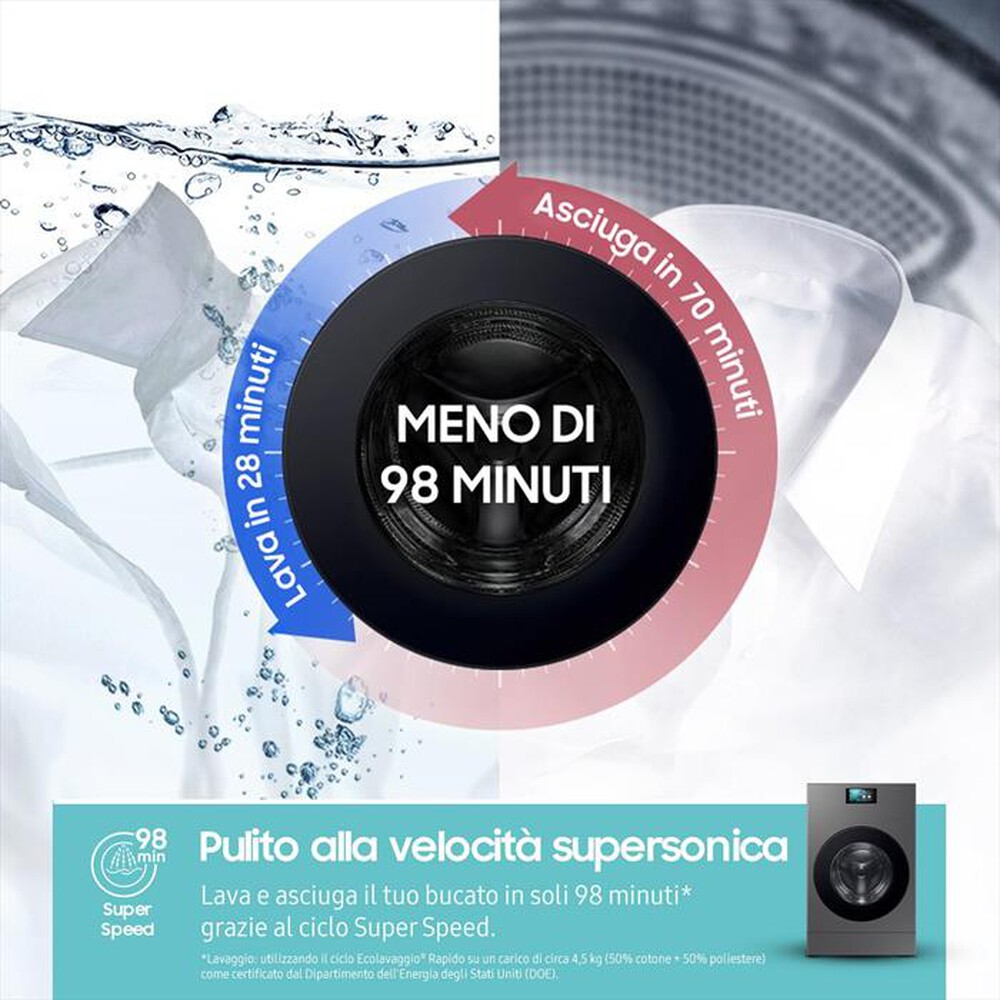 "SAMSUNG - Lavasciuga WD18DB8995BZT2 18/11 Kg Classe A-Dark Silver Steel -oblò Nero"