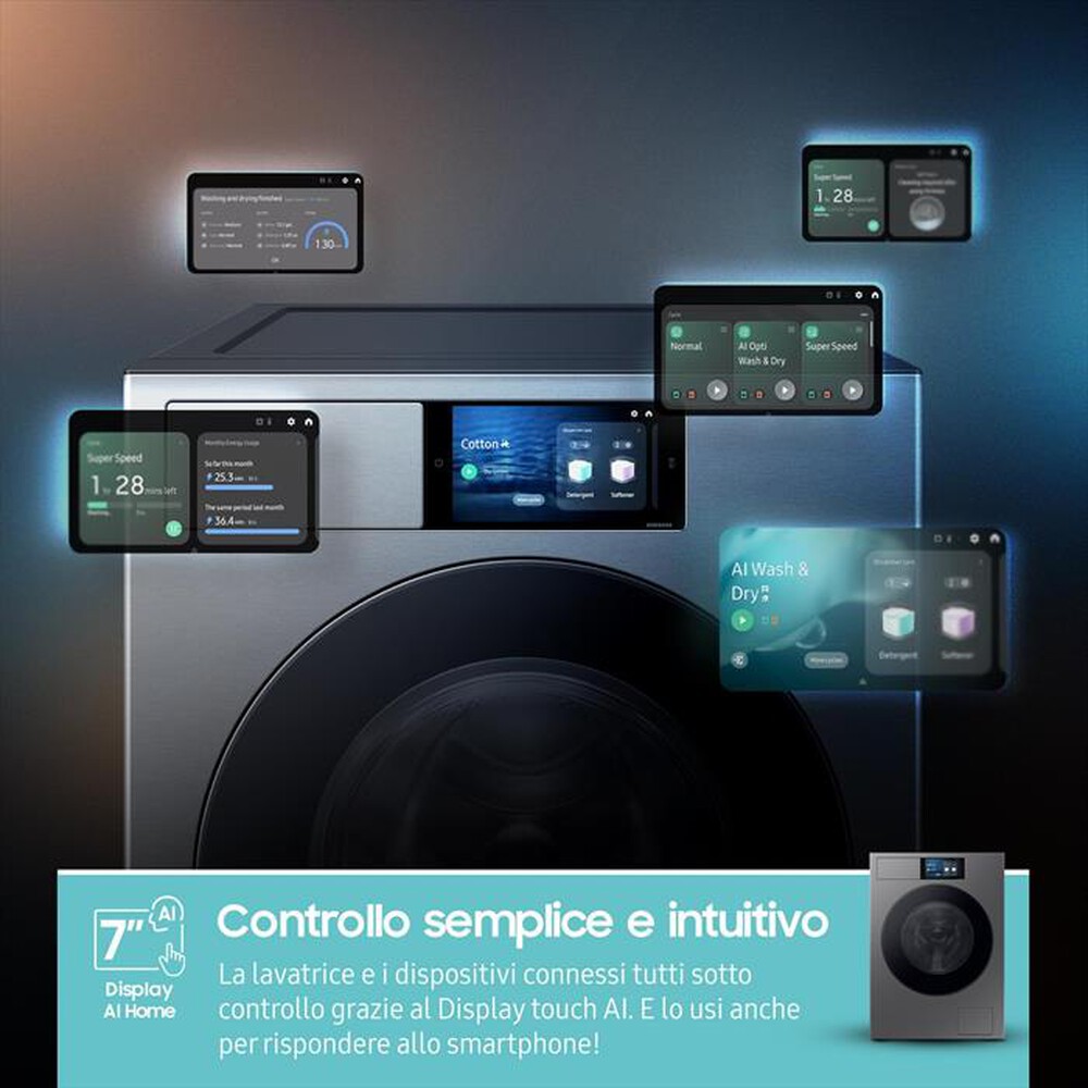 "SAMSUNG - Lavatrice WF90F09C4SU3 9KG Classe A-Dark Silver Steel - oblò Nero"