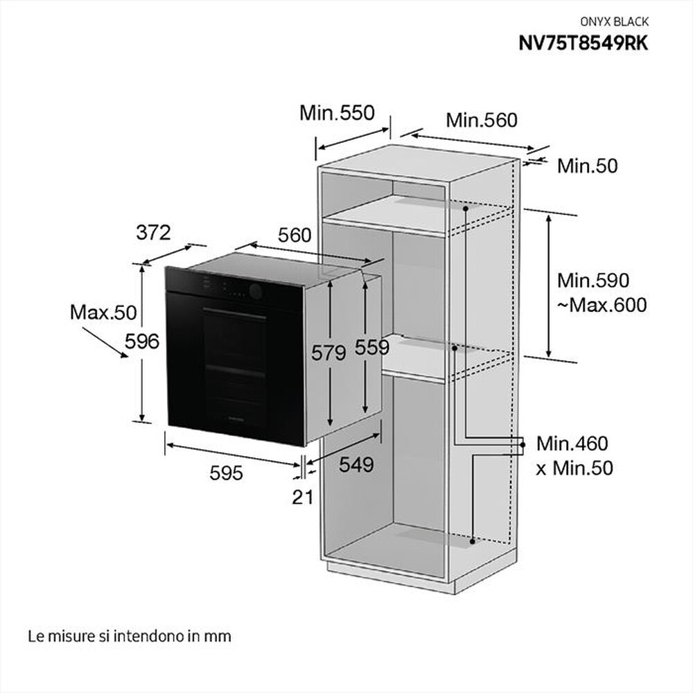 "SAMSUNG - Forno incasso elettrico NV75T8549RK/ET Classe A+-Onyx black designe"