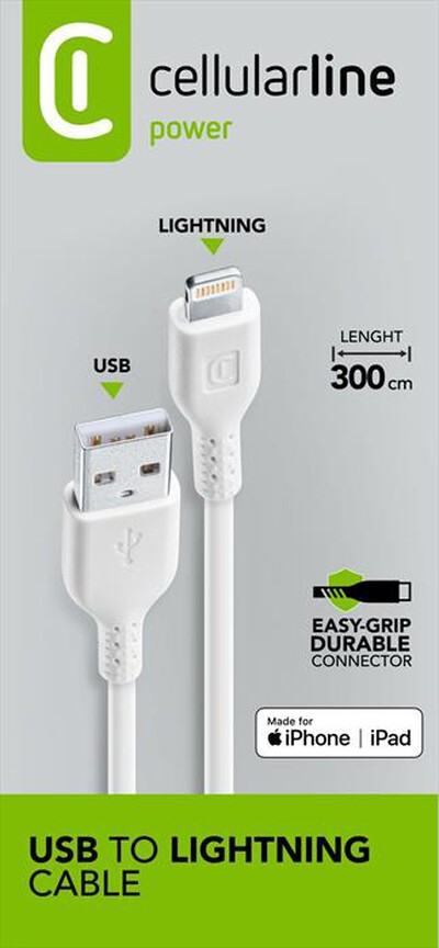 CELLULARLINE - USBDATAMFIIPH3MW Lightning Cavo USB extra lungo 3m-Bianco