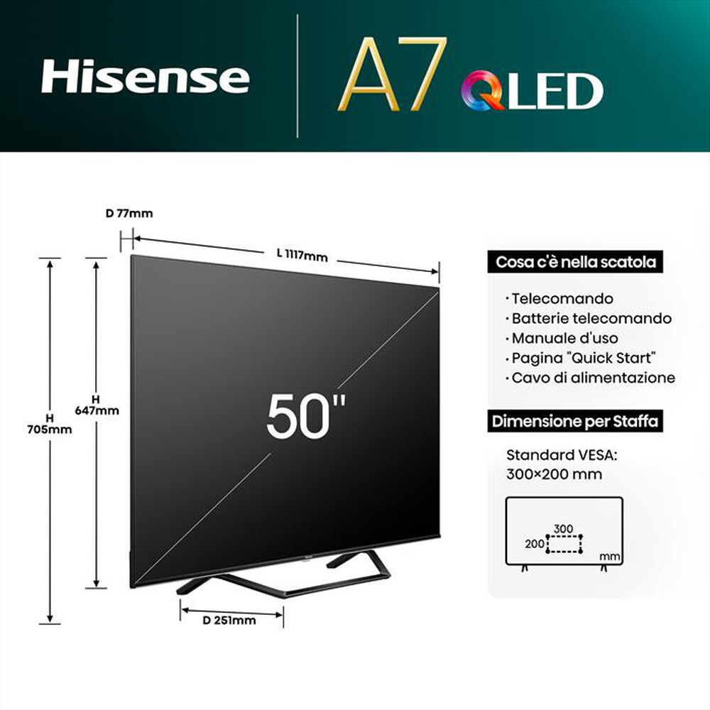 "HISENSE - Smart TV Q-LED UHD 4K 50\" 50A79NQ-NERO"
