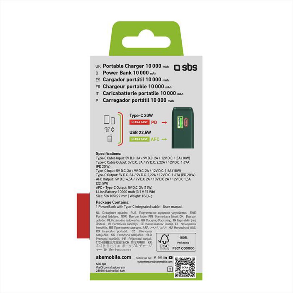 "SBS - Powerbank TTBB10000LCDTCPD20G-Verde"