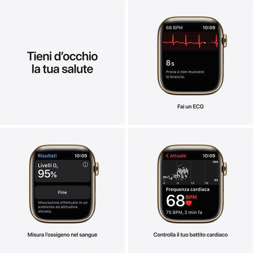 "APPLE - WATCH SERIES 7 GPS + CELLULAR 45MM IN ACCIAIO INOX-Oro Cinturino Sport Blu Abisso"