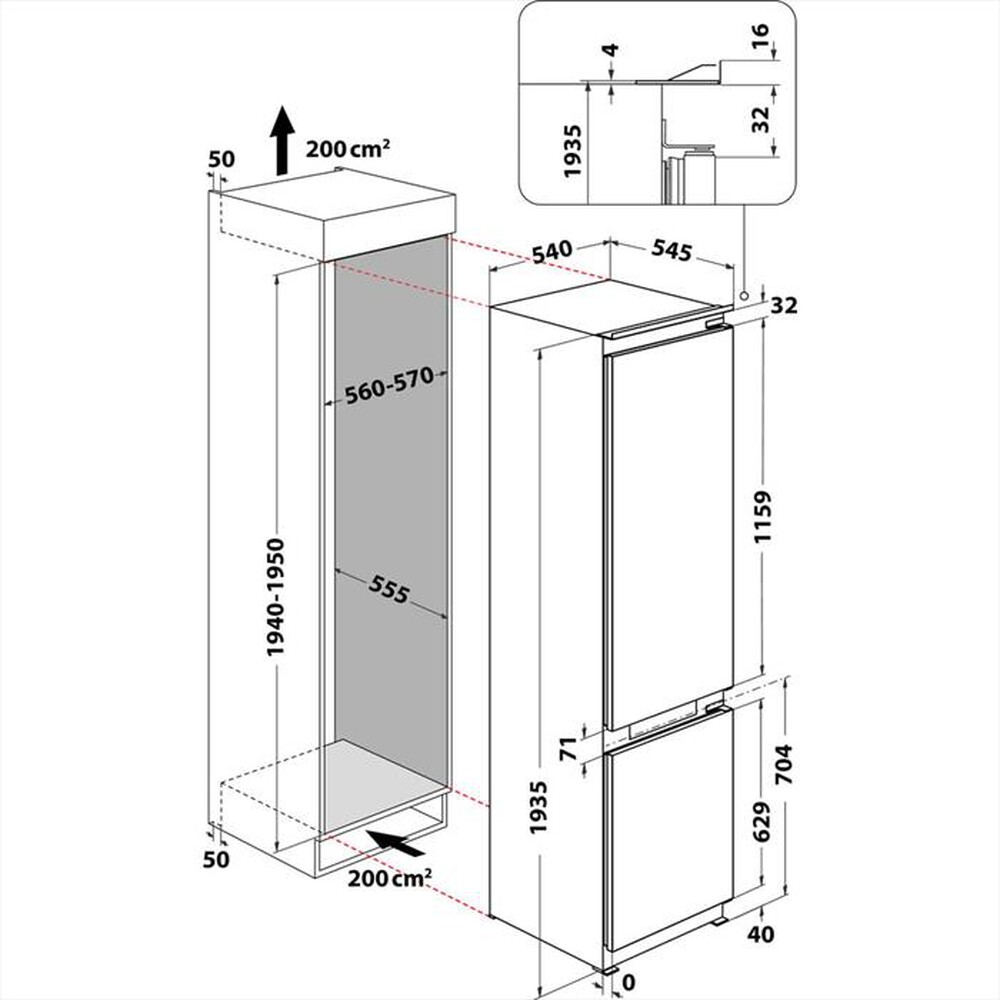Immagine del prodotto WHIRLPOOL - Frigorifero combinato WHKN 3283 B4E Classe E 284lt-Bianco