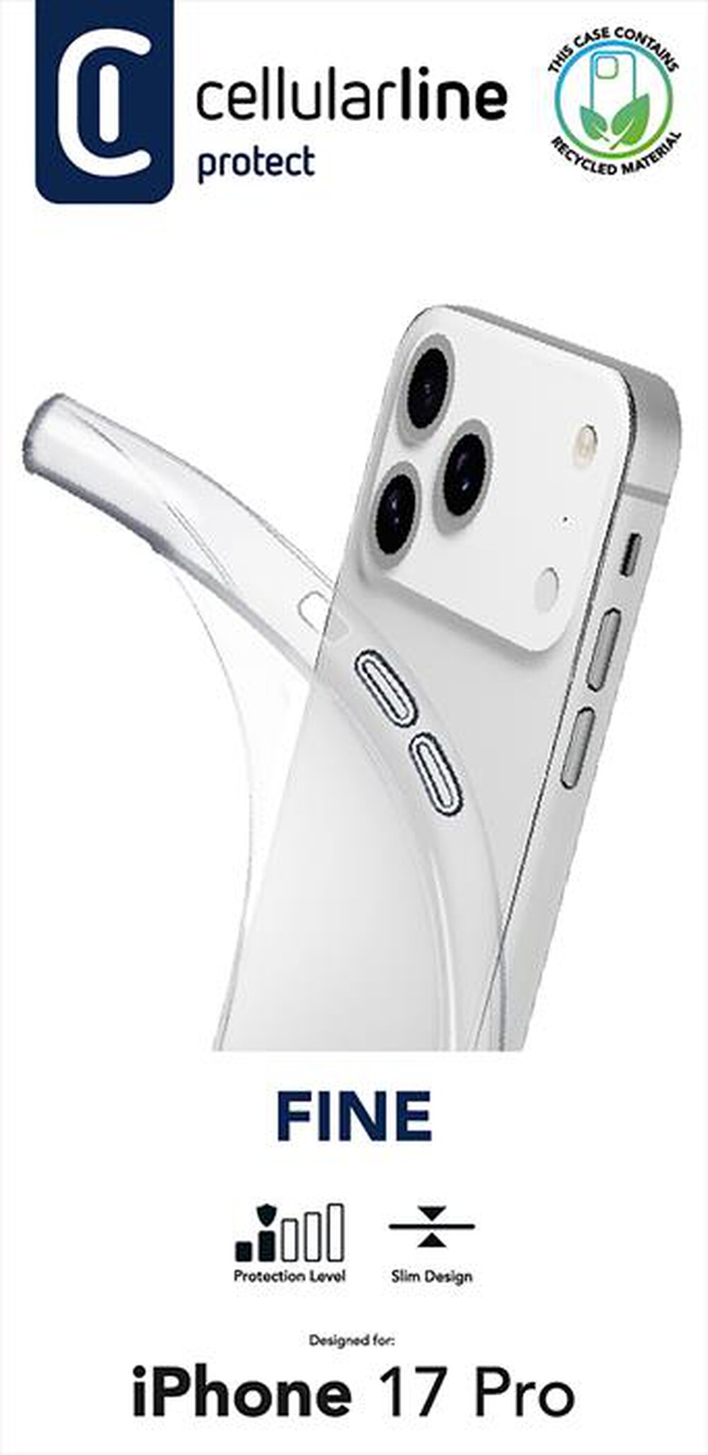 Immagine del prodotto CELLULARLINE - Cover in gomma morbida FINE per IPHONE 17 PRO-Trasparente